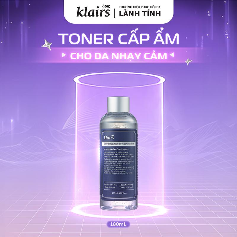   KOL  Nước hoa hồng cấp ẩm Dear Klairs Supple Unscented Preparation Toner 180mL 