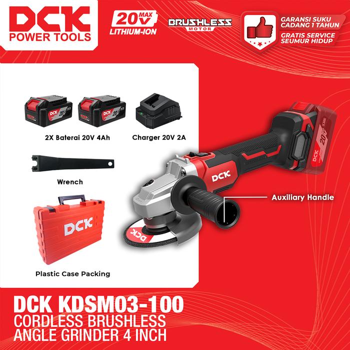 Gambar DCK Cordless Brushless Angle Grinder 4" / Mesin Gerinda Tangan 4 Inch / Gerinda Baterai 4 Inch / Mesin Grinda Baterai 100 mm KDSM03-100 dari DCK Power Tools Indonesia Kota Administrasi Jakarta Barat Tokopedia