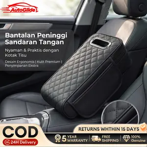Bantalan Peninggi Sandaran Tangan Mobil AutoGlide - Kotak Tisu Terintegrasi + Ruang Simpanan Ekstra, Kulit Premium, Desain Ergonomis & Universal Fit