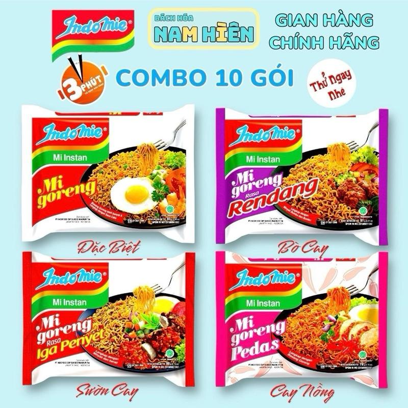 Combo 10 Gói Mì Trộn Indomie Vị Đặc Biệt / Vị Sườn /Bò Cay / Cay Nồng - Gói 91G Miến mì tôm không hành mìtôm khônghành