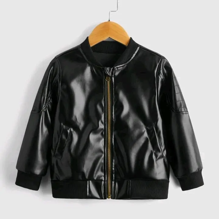 jaket anak kulit sintetis keren hitam unisex Fashion