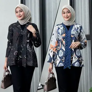 Atasan Wanita Blus Kebaya Motif Terbaru Kekinian Resleting Depan Busui Murah Lengan Panjang M L XL XXL Batik Kerja Cantik Katun Nyaman Blouse Batik Kutu Baru Seragam Batik Murah Baju Kerja Kantor Wanita Batik Wanita Katun Premium Vol Motif G kecil Panjang