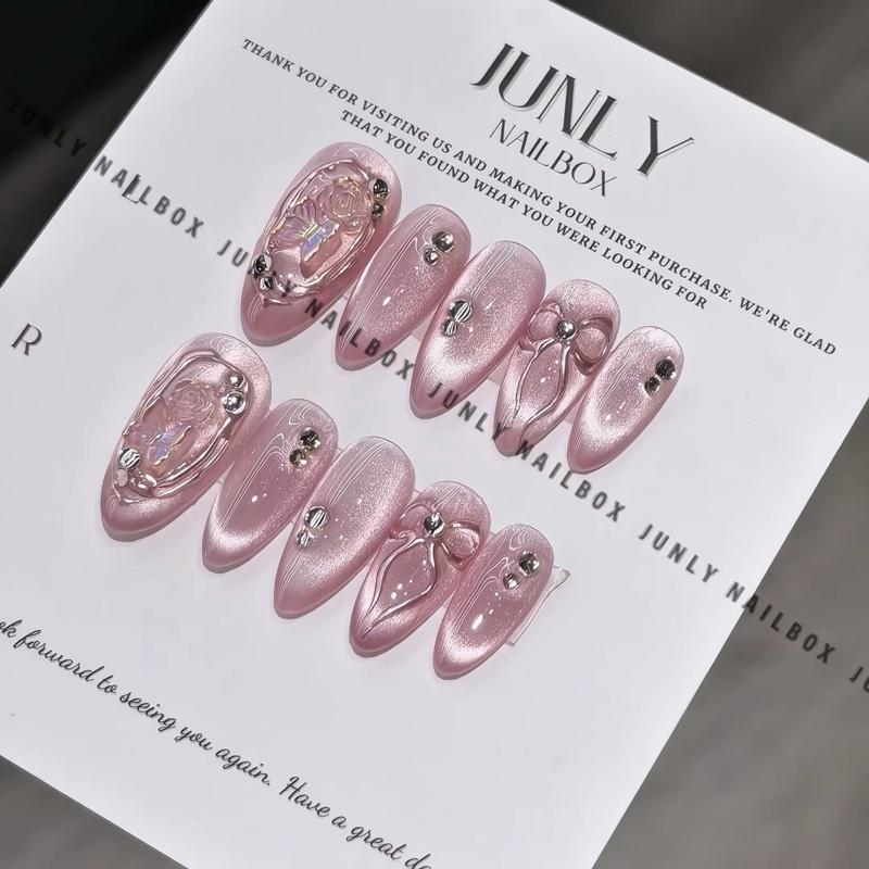  Mã 746 JUNLY Nailbox Thiết Kế mắt mèo ánh trăng hồng Chụp Ảnh Y2K Cho Nữ Women Sang Chảnh 