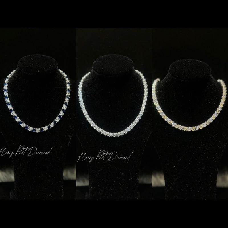 [ Hoàng Phát ] Trang Sức Dây Chuyền Bạc Ý 925 Cao Cấp Full Hột Ovan Màu - Trắng - Xanh 4T (40cm) Nam Mỹ Xi Kim (D043)