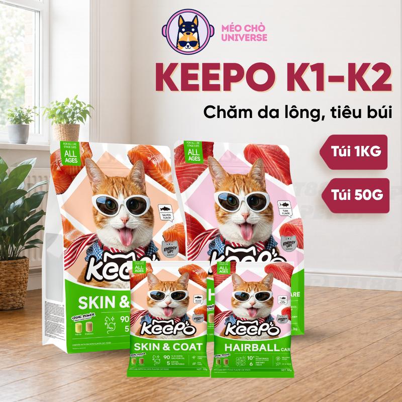 Thức Ăn Cho Mèo Keepo K1 / K2 Gói 1KG – Hạt Mèo Tiêu Búi Lông, Chăm Sóc Da…