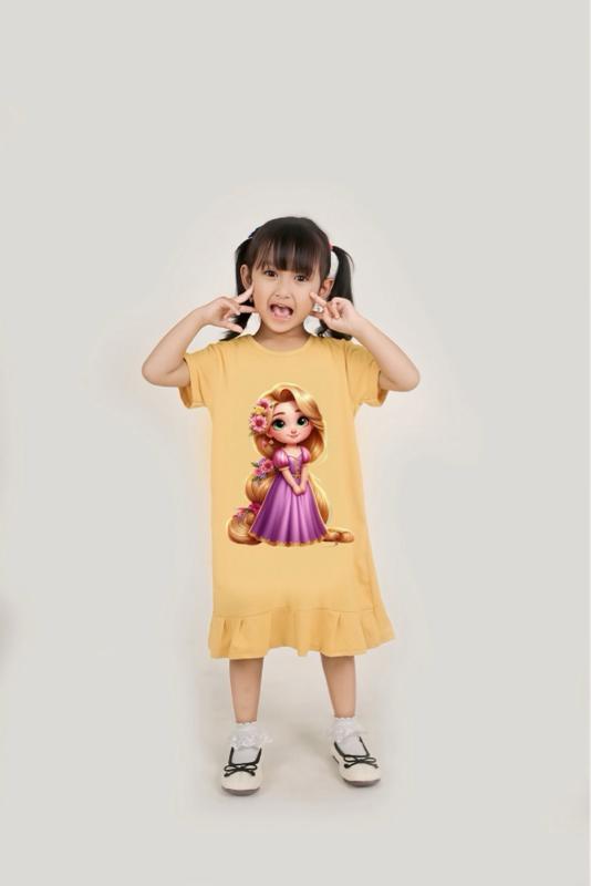 Daster Dress Anak Perempuan karakter Disney Rapunzel Anak usia 1-9 tahun Bahan Katun Halus Original Daster Dress Anak Perempuan karakter Disney Rapunzel Anak usia 1-9 tahun Bahan Katun Halus Original
