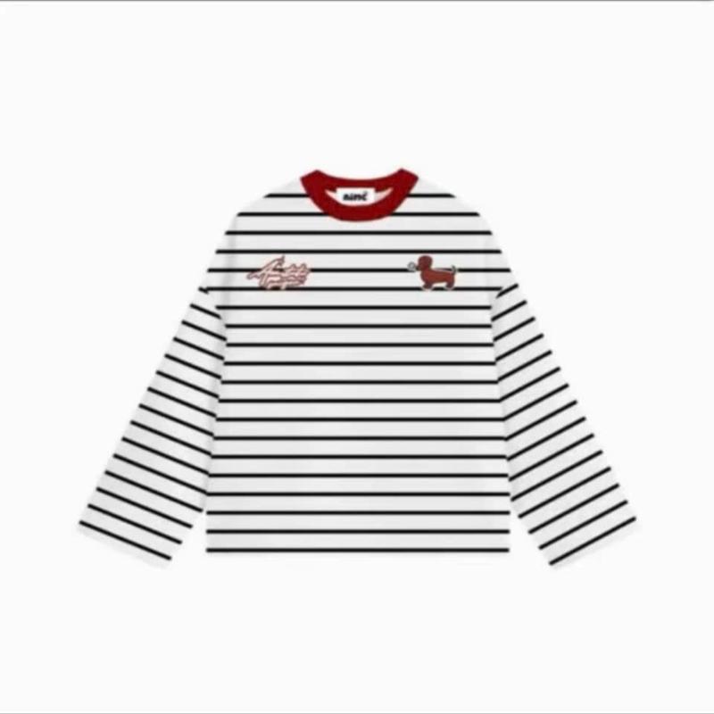 Áo thun dài tay thu đông kẻ sọc ngang bo cổ tròn in cún xinh - Phong cách trẻ trung năng động M480