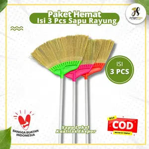 Paket Hemat Sapu Lantai Rayung Premium Isi 3 Pcs dengan Gagang Kayu Keras Panjang 80cm Anti Rontok