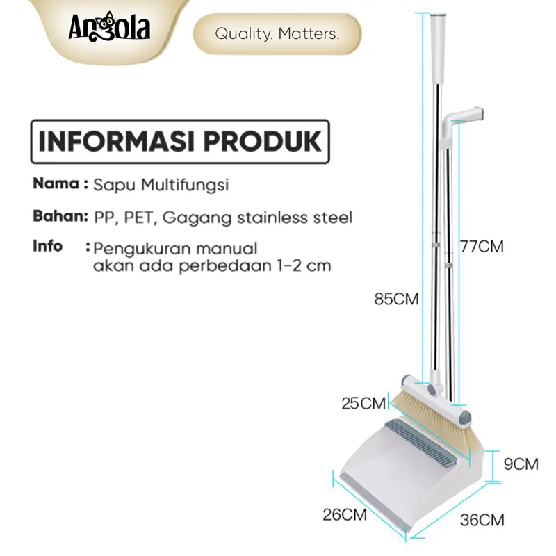 ANGOLA Satu Set Sapu Pengki Pembersih D63 Broom Set Dustpan Sapu Lipat Kombinasi Pengki Sapu Lantai 8