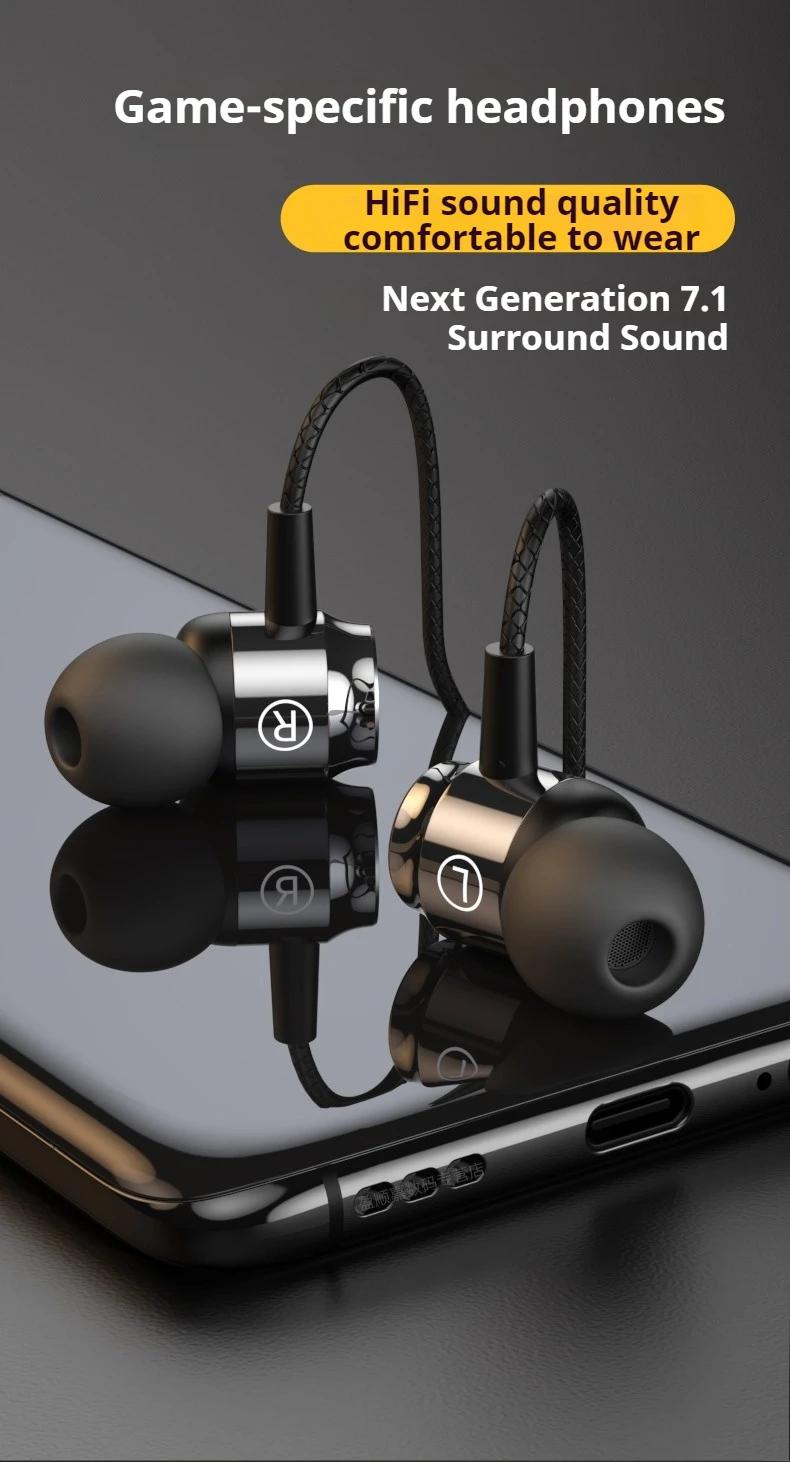 Headset Gaming A08 Kabel, Earphone Magnetic  Stereo, Earbuds 3.5mm/Tipe-C, Headphone Mikrofon HD untuk Permainan