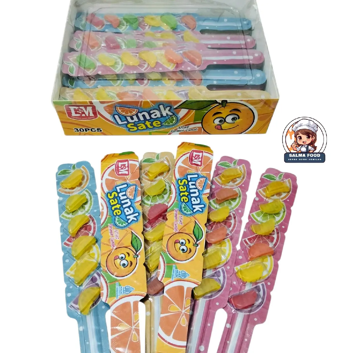 Permen Lunak Sate Rasa Buah Buahan Isi 30 Pcs,-Candy,-Food Manis