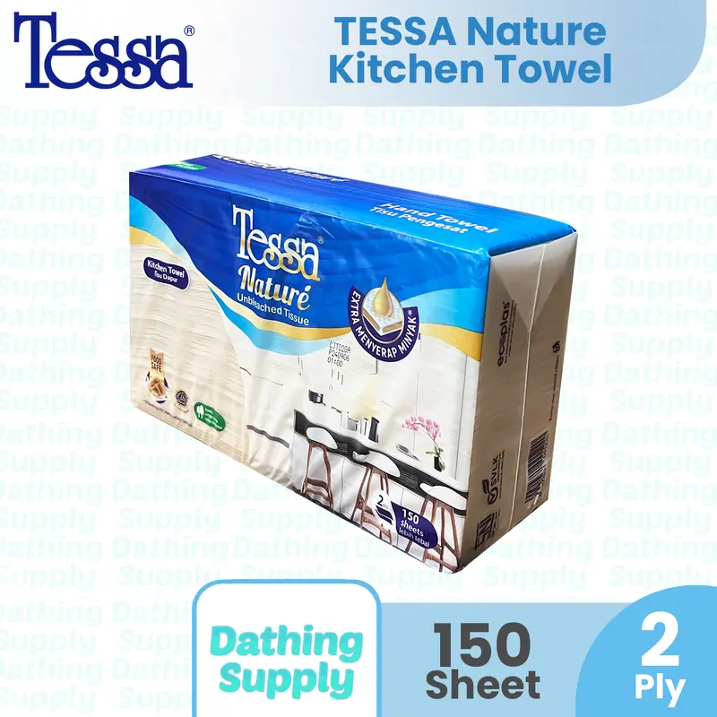 ( Paket 2 PACK ) Tissue Tessa Kitchen Towel Nature Coklat Isi 150 Sheet - 2 Ply / Tisu Dapur Unbleached 150 Lembar 4