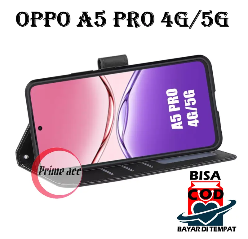 Flip Cover Kulit Premium untuk OPPO A5 PRO 4G/5G case Dompet dan Pengunci Magnet 5