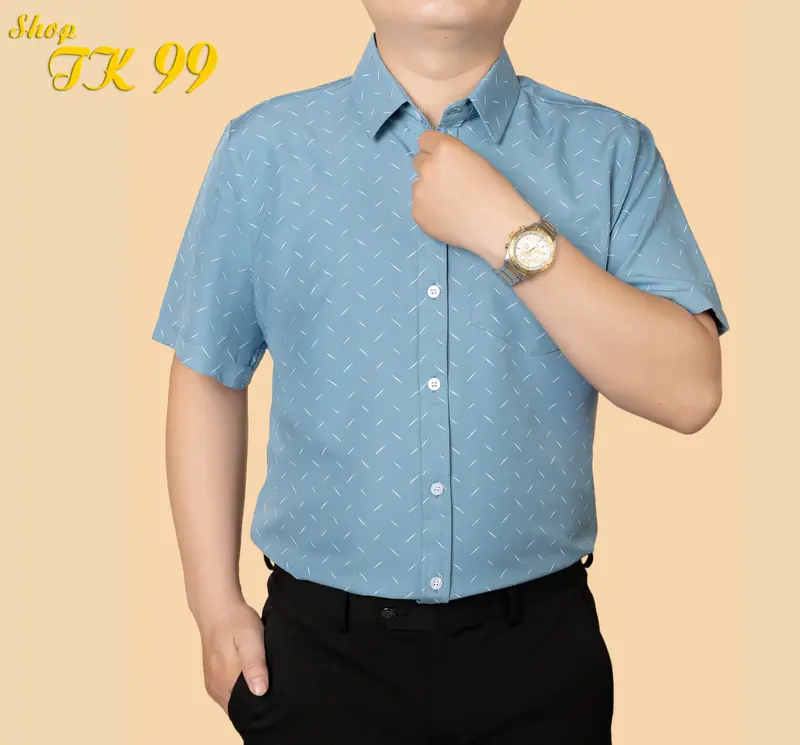Áo sơ mi nam ngắn tay có túi lụa hàn chống nhăn Cổ Tròn Trung Niên 5