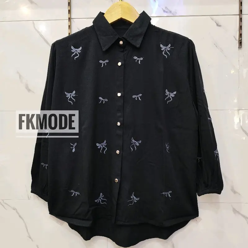 BLOUSE KEMEJA RAYON VARIASI FULL BORDIR ,Atasan Katun Rayon  Twill Baju Wanita Dewasa Casual Oversize Busui Simple Panjang Kancing 6