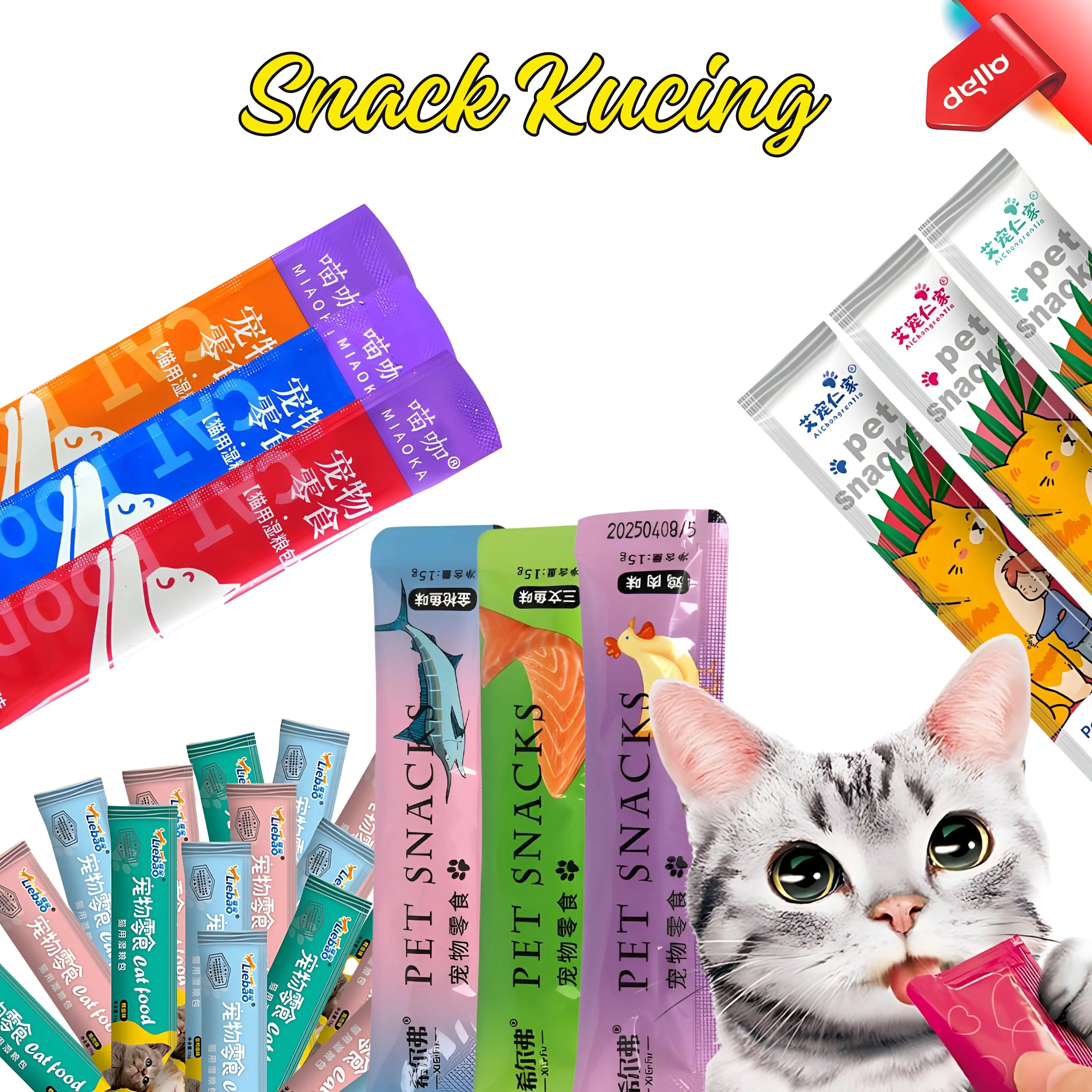 Cemilan Kucing Snack Kucing 15g Makanan Kucing Cat Food Adult Kitten Liebao Aichong Renjia Meow Little Fat Pet Snack DELLO FOR CAT
