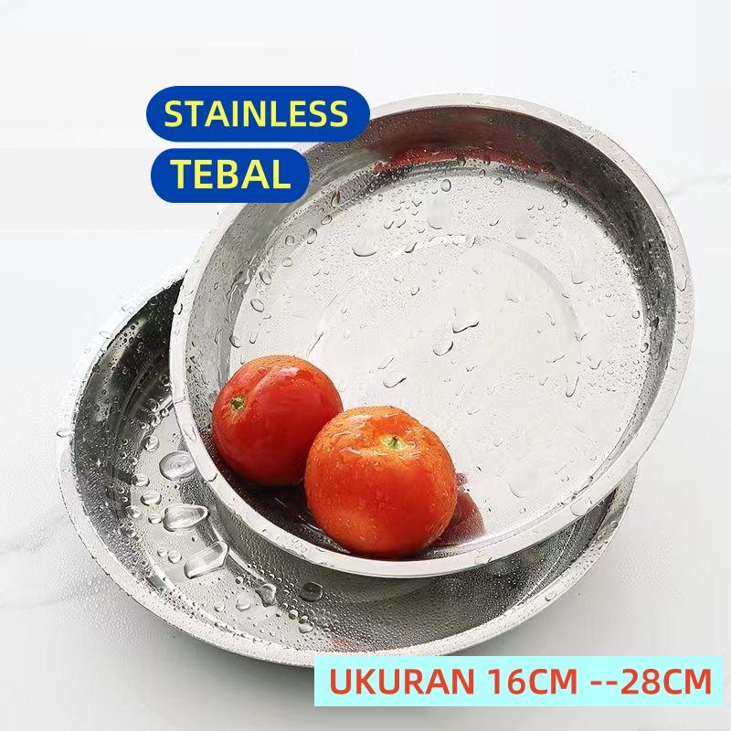 【SUPER HEMAT】Piring / Mangkuk Ceper Korea Stainless Round Plate Model Mewah Tebal Dan Higienis Asli SUS 304  Grade 16-28cm 8