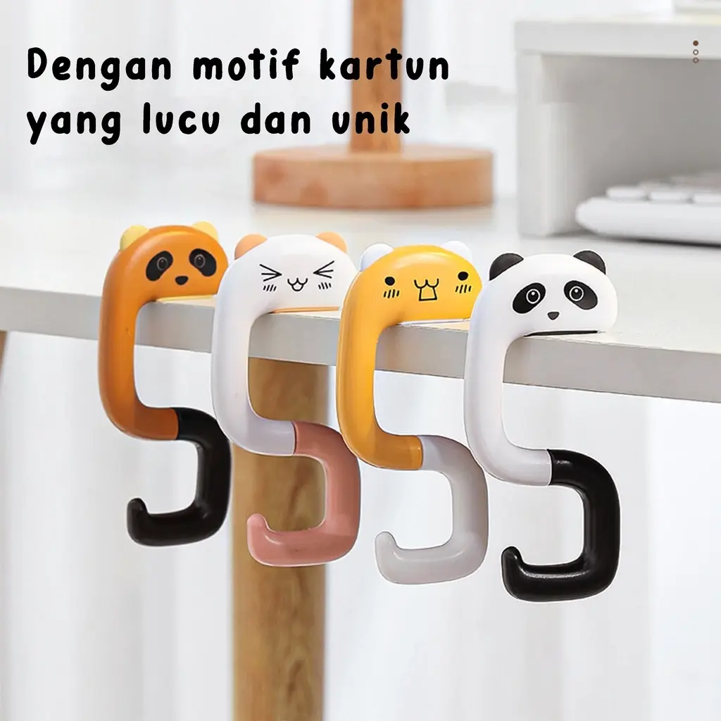 Gantungan Tas Ransel/Pakaian Bentuk U Kait 2in1 Gantungn Tas Portable Motif Kartun Model Lipat Untuk Meja