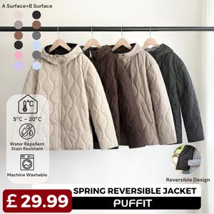 PUFFIT Womenswear Reversible Design Machine Washable Quilted Coat  Water Repellent and Stain-Resistant Adjustable Drawstring Hooded,Long Sleeve Casual Spring Fall Jacket