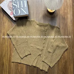 NALA CARDIGAN basic knitware wanita kancing pinggir jamur silver Cardigan Rajut Oversize