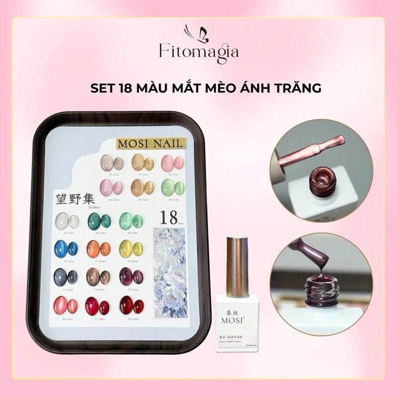   VỌNG DÃ ĐĨA ĐEN  Set 18 Chai Sơn Mắt Mèo Ánh Trăng Mosi Brand Cao Cấp 12ML Chai - Chất Sơn Mịn Đặc Mướt Không Cặn Sơn Không Bọt Khí & Dễ Tán + Tặng Kèm Bảng Màu 