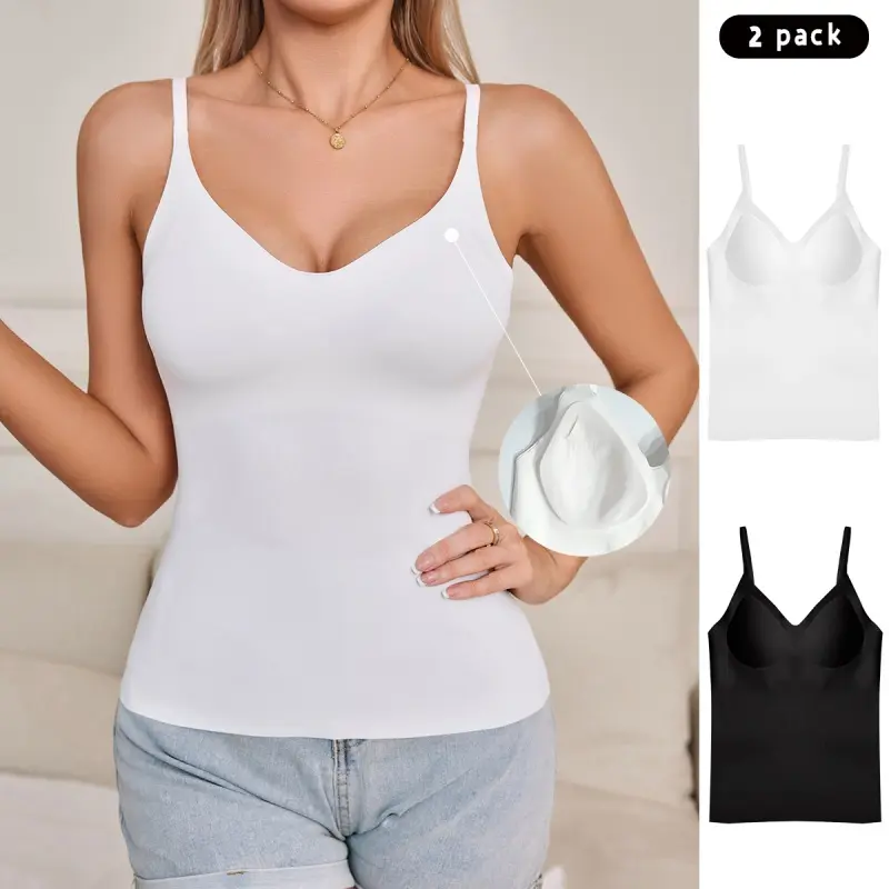 Women's seamless back fixed cup camisole top Autumn and winter new style elastic spaghetti strap women's tank top with chest pad sling seamless no steel ring slim underwear Nylon Womenswear