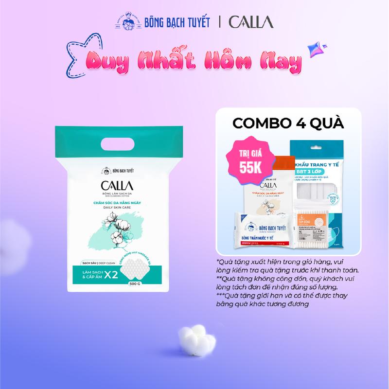 Bông tẩy trang Bông Bạch Tuyết làm Sạch Sâu bề mặt nổi 3D hỗ trợ làm sạch lớp trang điểm Mỹ Phẩm 500gr