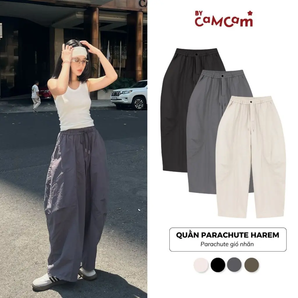 Quần Parachute Pants HAREM Dáng Thụng Vintage, Quần Dài Dễ Vận Động Nhật Bản Bycamcam Nam Nữ Unisex QTD003