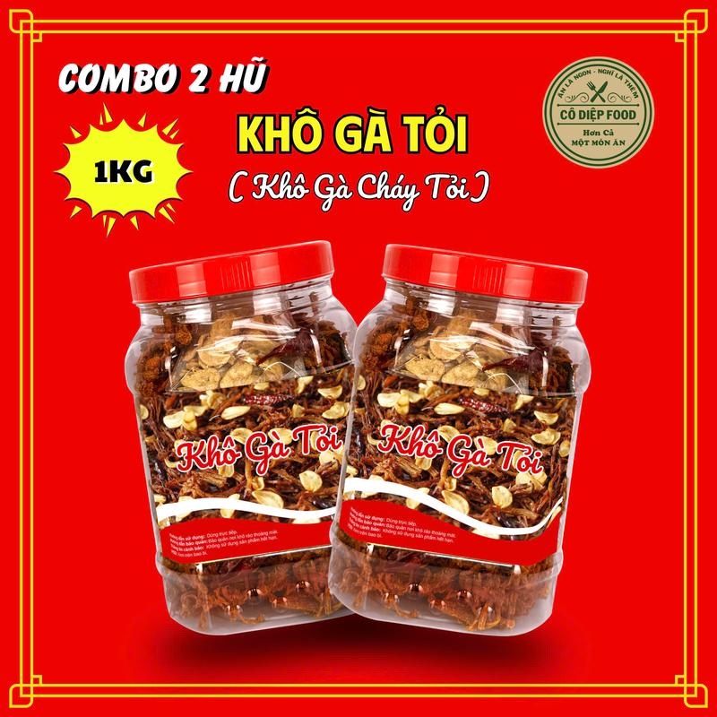  Combo 1KG Khô Gà Tỏi   Khô Gà Cháy Tỏi   Hũ 500Gram Thơm Ngon   2 Hủ 500Gram   Cô Diệp Food   Ăn Vặt Snack  