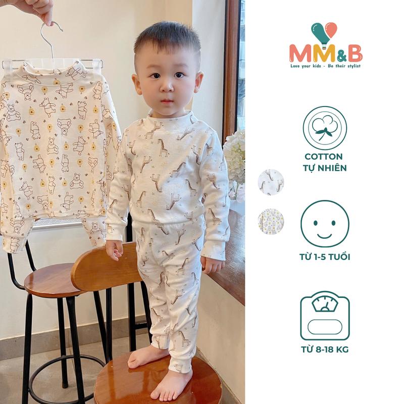8-18kg Combo 2 bộ quần áo thu đông thiết kế cổ 3p chất cotton xuất Nhật mềm mại ấm áp in hình dễ thương cho bé mặc nhà đi học MM&B