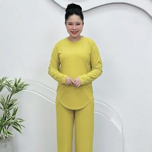 Sét Bộ áo cổ tròn Tay dài,quần suông,chất thun tăm lạnh. Co giản tốt…