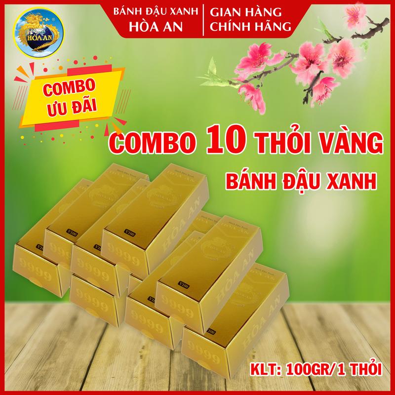  Combo 10 Hộp Bánh Đậu Xanh Hòa An Thỏi Vàng 100Gr  Date mới + chính hãng  