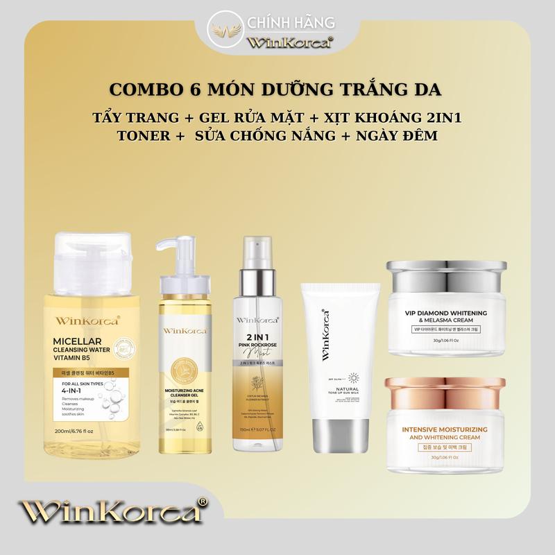  TRỌN BỘ DƯỠNG DA KEM NGÀY ĐÊM + TẨY TRANG + SỬA RỬA MẶT + XỊT KHOÁNG 2IN1 + Kem Chống Nắng Thương Hiệu: WinKorea Skincare 