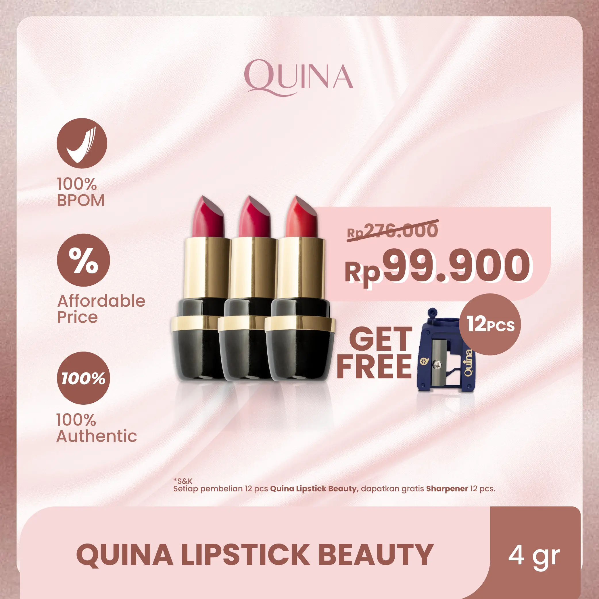 Grosir 6pcs 12pcs Quina Lipstick Beauty Mix Shade