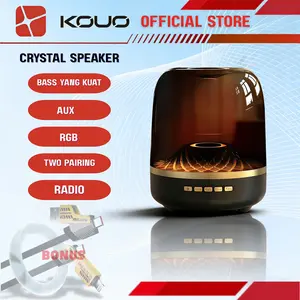 Promosi Hanya Hari Kamis DAPAT BONUS KABEL BASS VERSI TERBARU KOUO Speaker RGB Crystal Bluetooth 5.4 Full Bass Audio dengan Port SD Card AUX & Tahan Air IPX-5 Portabel untuk Musik Offline Factory Grosir