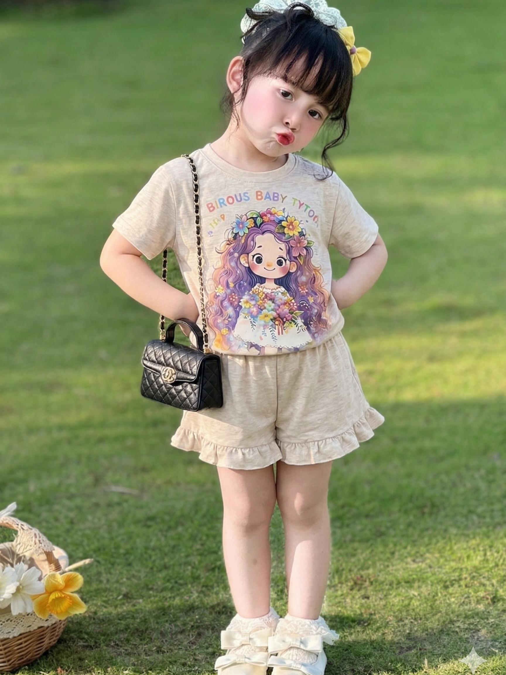 Set Bé Gái Nàng Thơ Tóc Mây EC | Váy Công Chúa Hoa Nhí Dễ Thương | 9-37kg | PT006