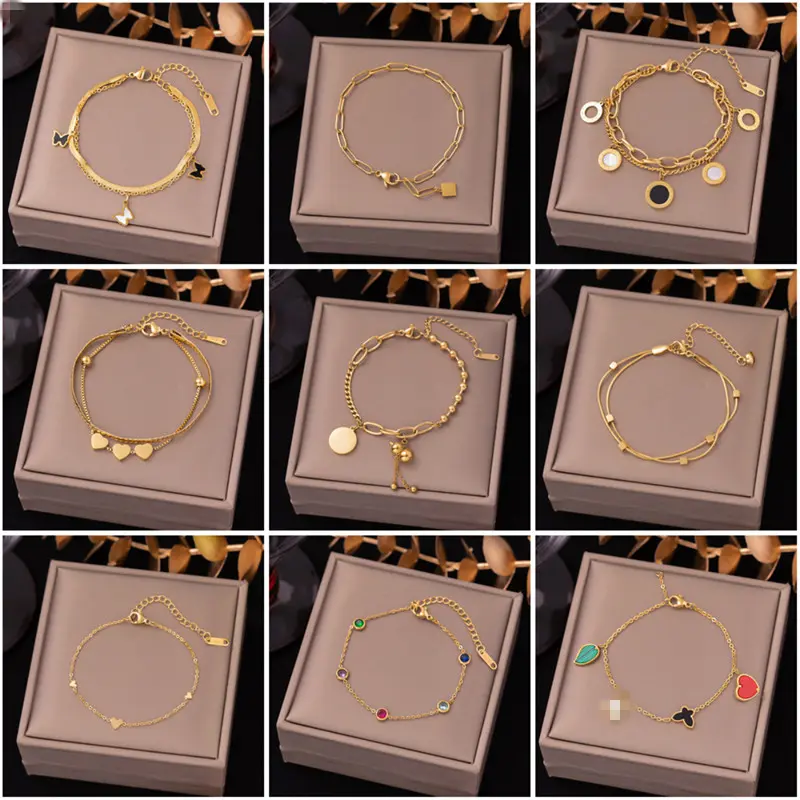 【 48 Styles】butterfly Bracelet for Women  Titanium Steel Gold Bracelet , Non Tarnish Stainless Bracelets Gold Chain Accessories Jewelry