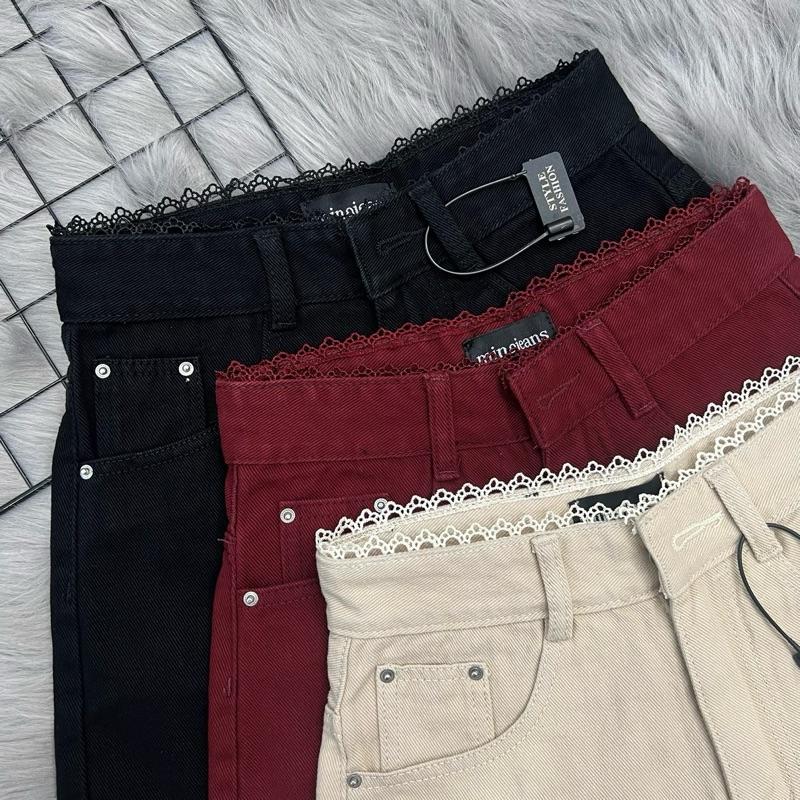 MINA JEANS Quần SỌT Jean Nữ Phối Ren Viền Lưng Nhiều Màu Vải Mịn