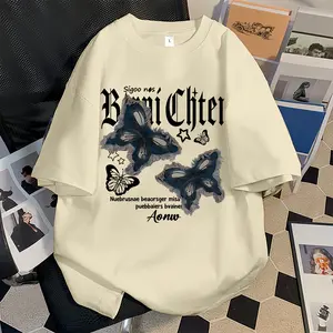 Rossie Kaos Oversize Wanita Lengan Pendek | Print Kupu-kupu l Kaos Cotton Combed Keren Retro Style | Baju Atasan Wanita T Shirt Unisex