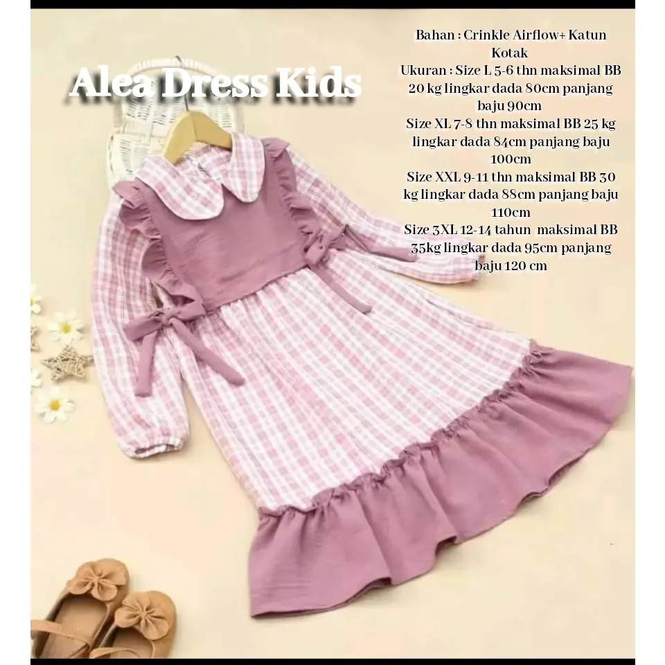 ALEA DRES KIDS gamis bahan katun kotak+crinkle airflow dres anak lucu dan kekinian