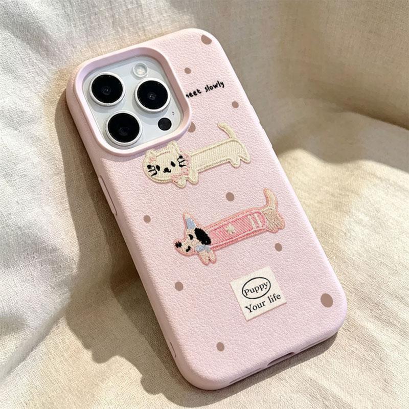 Ins Cao Cấp Lychee Tattoo Pink Wave Dot Puppy Kitten Shockproof Bảo Vệ Trường Hợp Điện Thoại Cho IPhone 17/16/15/14/13/12/11/Pro/Pro Max/X/XR/XS/XS Max,7/8/14/15/16 Plus,17 Air.