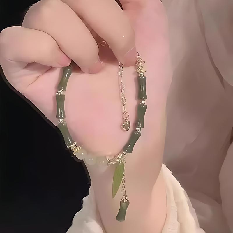 Harside Gelang Manik-manik Aesthetic Permata Giok Wanita Perhiasan Simple Mewah Simbul Keberuntungan Hadiah 7