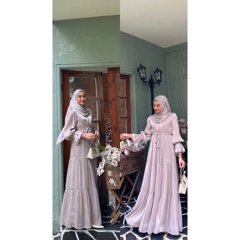 Mahira Long Dress Shimmer Silk Premium Mix Payet Gamis Kondangan Lengan Panjang // Dress lebaran kekinian 2024 Katun Muslim Zipper Variasi Wanita Karet