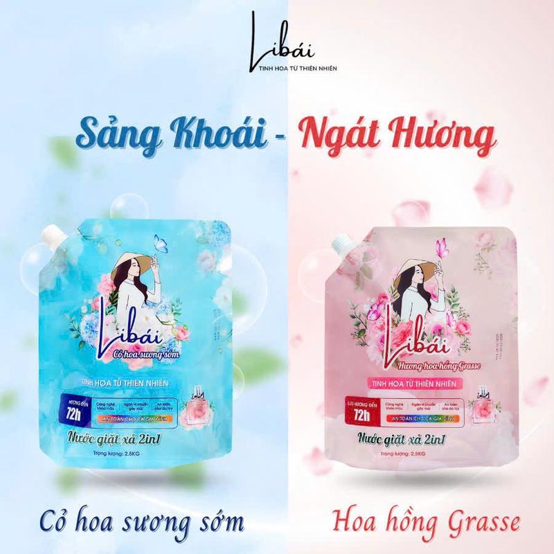  Túi nước giặt xả sinh học Libái 2.5Kg đậm đặc - lưu hương đến 72H an toàn cho cả gia đình 