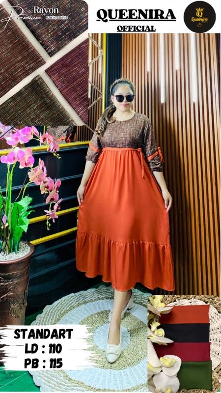 QUEENIRA_Daster kombinasi tangan balon full tali Busui Rayon premium Dress Wanita