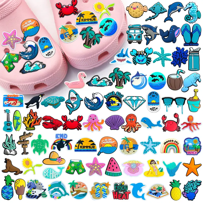 Lucu Pantai musim panas shoe charms jibz DIY Kartun Kehidupan laut croc sandal pin Pengait Cantolan Sepatu Tempelan Akses sepatu anak-anak Hadiah ulang tahun 0