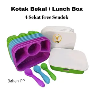 Kotak Bekal Lunch Box 4 Sekat Free Sendok - Ukuran 16x21x5cm - Plastik - Makan Kitchenware