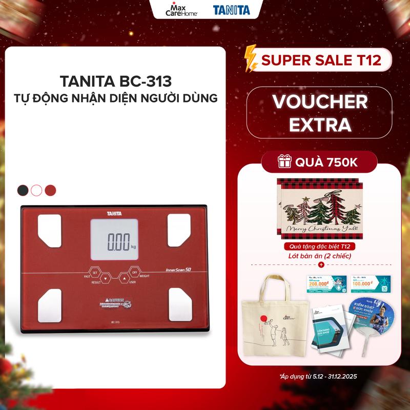 Cân điện tử phân tích chỉ số sức khỏe thông minh TANITA BC-313 -Phân tích 10 chỉ số cơ thể cân điện tử sức khỏe theo dõi sức khỏe gia đình người tập gym yoga runner hỗ trợ giữ dáng thương hiệu chính hãng Nhật Bản.