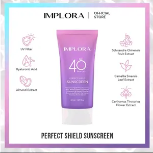 [1 PCS] IMPLORA Perfect Shield  Sunscreen SPF 40 PA++++ Bpom Acid Extract Hyaluronic Facial Mencerahkan Wajah Kusam Perawatan Sunblock Berminyak Niacinamide tranexamic acid anti flek Muka