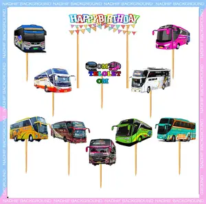 Toper Karakter BUS TELOLET hiasan kue ulang tahun murah decorasi cake happy birthday tusukan topper cake